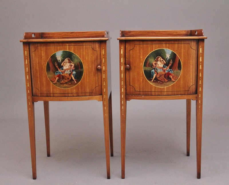 Pair early 20th Century satinwood bedside cabinets in the Sheraton style - Image 7