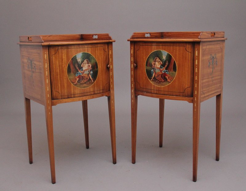Pair early 20th Century satinwood bedside cabinets in the Sheraton style