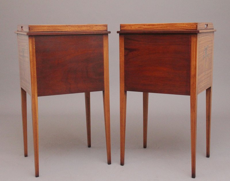 Pair early 20th Century satinwood bedside cabinets in the Sheraton style - Image 4