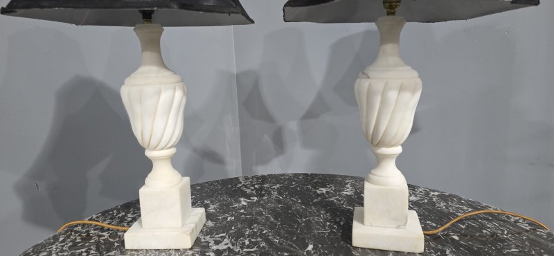 Wonderful Pair Marble Table Lamps - Image 3