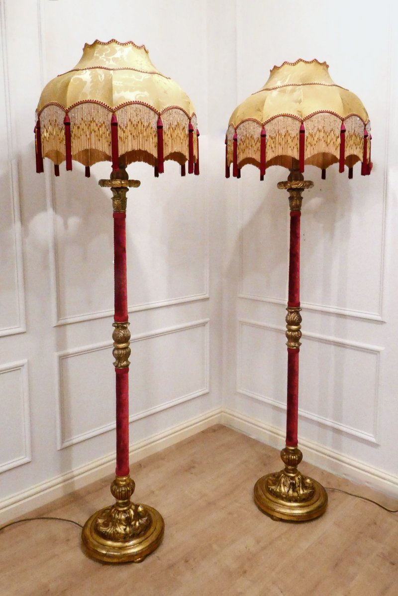 Pair of Italian Baroque Style Giltwood Floor Lamps