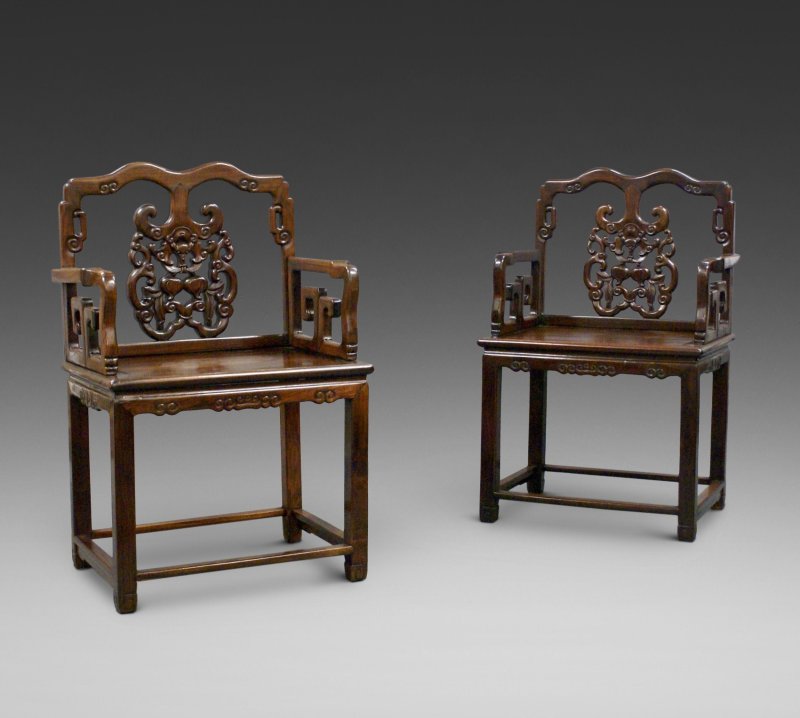 A Pair Of Chinese Qing Dynasty, Hongmu Chairs