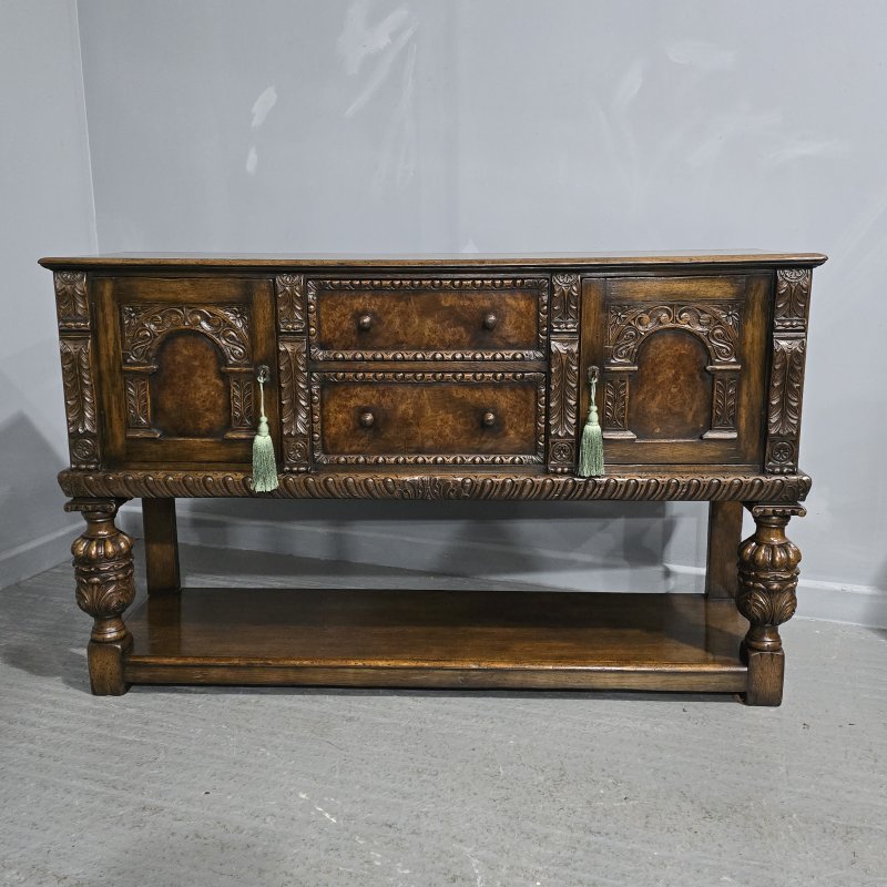 Superb Oak and Burr Walnut Elizabethan Sideboard
