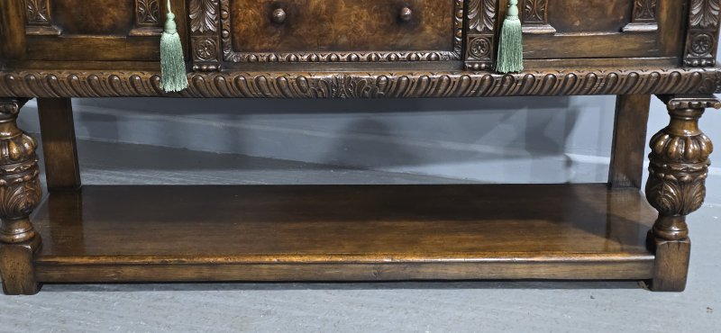 Superb Oak and Burr Walnut Elizabethan Sideboard - Image 4