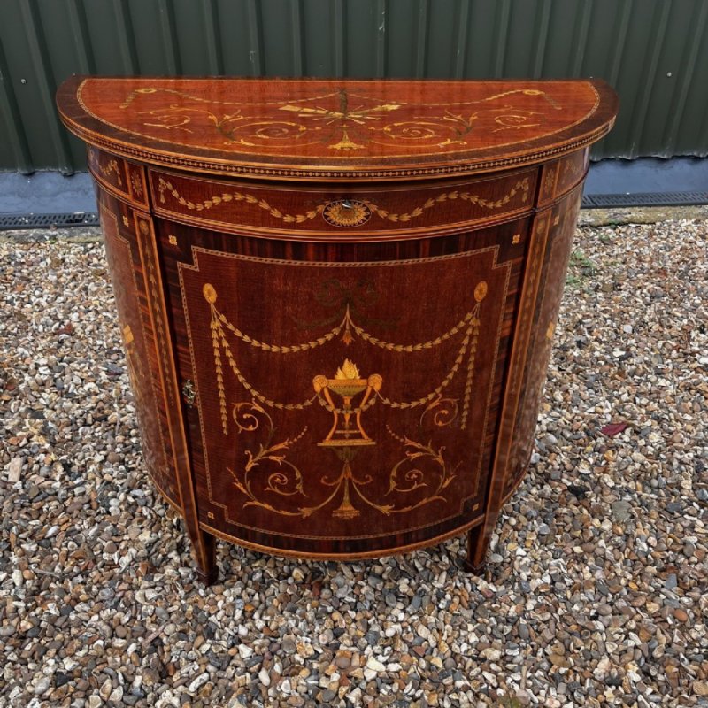 An Exhibition Quality Edwards And Roberts Of London Demi Lune Side Cabinet.