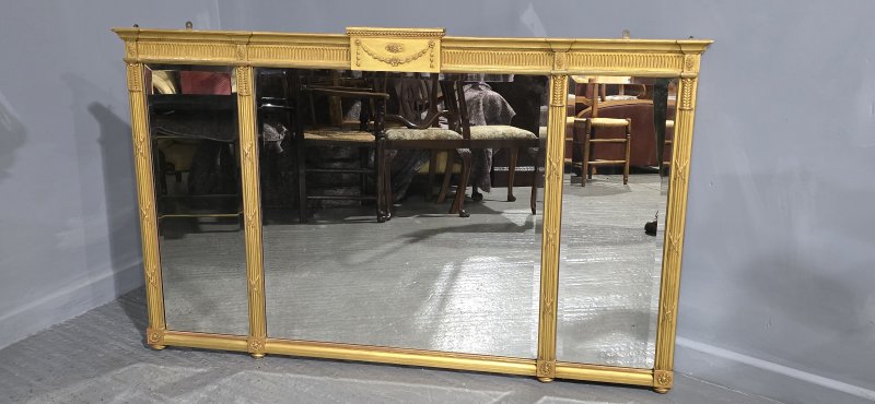 Large Regency Tryptich Gilt Overmantle Mirror - Image 2