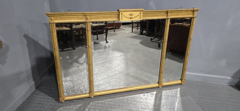 Large Regency Tryptich Gilt Overmantle Mirror - Image 6