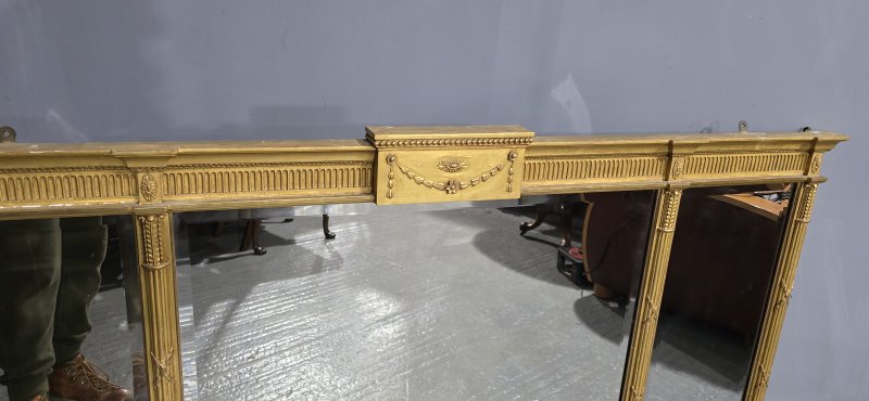 Large Regency Tryptich Gilt Overmantle Mirror - Image 3