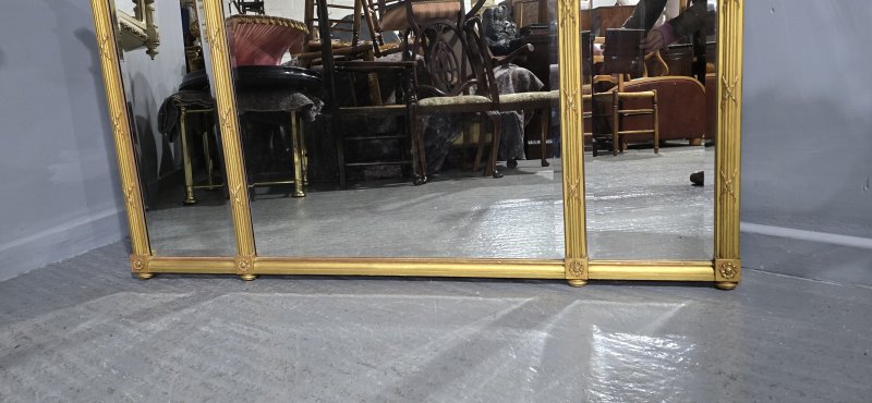 Large Regency Tryptich Gilt Overmantle Mirror - Image 4