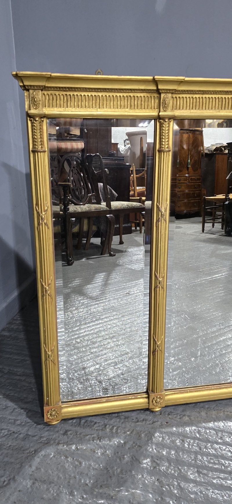 Large Regency Tryptich Gilt Overmantle Mirror - Image 7