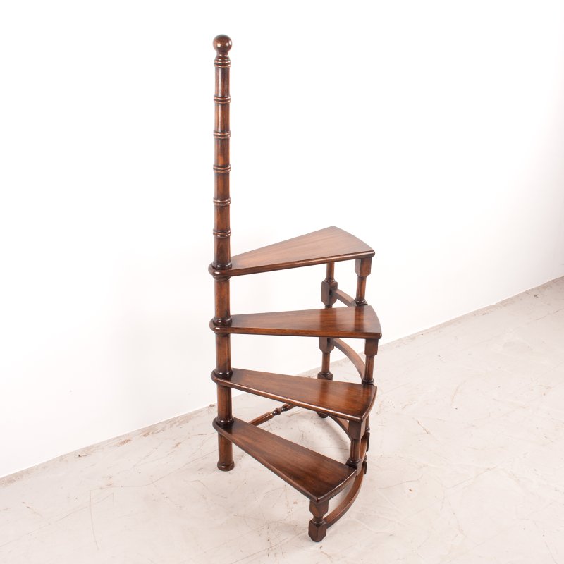 Spiral Library Steps With Polished Wooden Treads