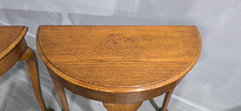 Pair Oak Demi Lune ConsoleTables - Image 5