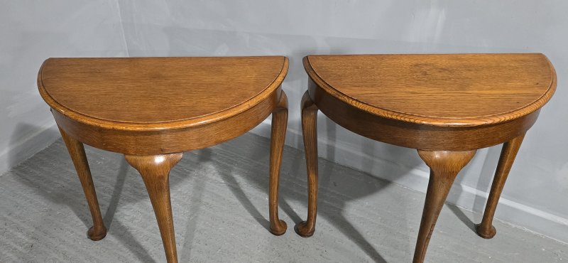 Pair Oak Demi Lune ConsoleTables - Image 6