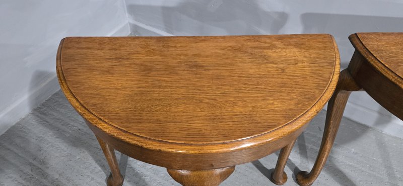 Pair Oak Demi Lune ConsoleTables - Image 10