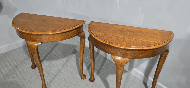 Pair Oak Demi Lune ConsoleTables
