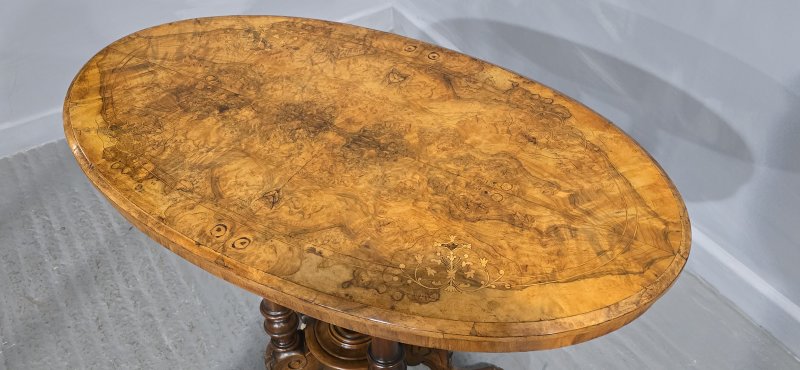 Fine Victorian Burr Walnut Inlaid Centre Table - Image 9