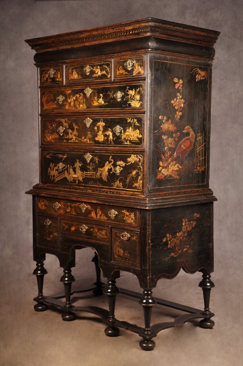 Rare Early 18th Century Chinoiserie-japanned Chest On Stand - Image 3