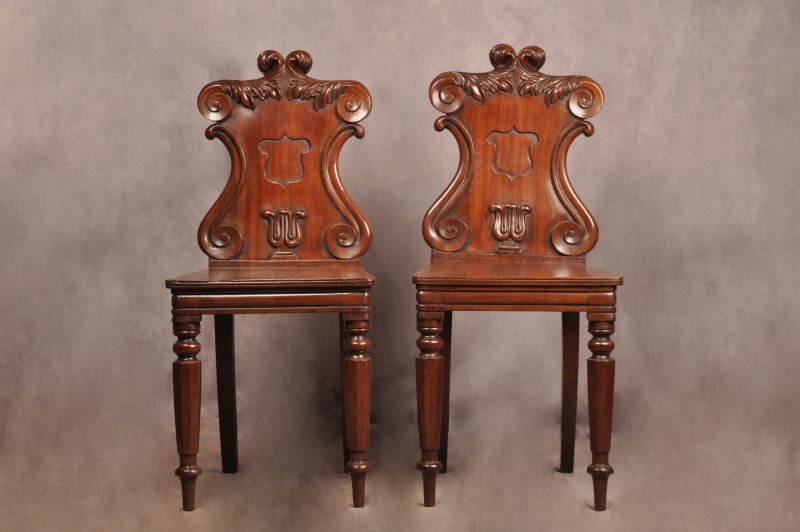 Fine Pair Of Regency Mahogany Hall Chairs