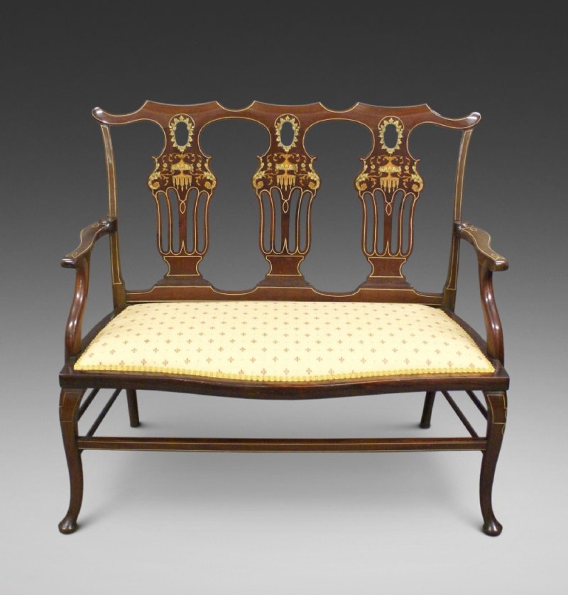 A Late 19th Century Inlaid Mahogany Salon Sofa