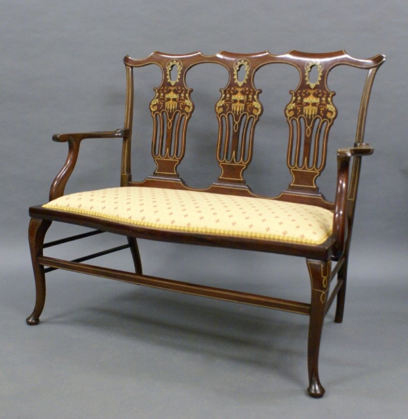 A Late 19th Century Inlaid Mahogany Salon Sofa - Image 3