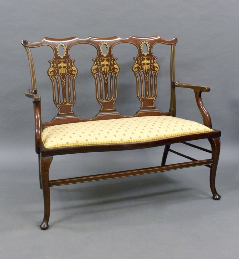 A Late 19th Century Inlaid Mahogany Salon Sofa - Image 2