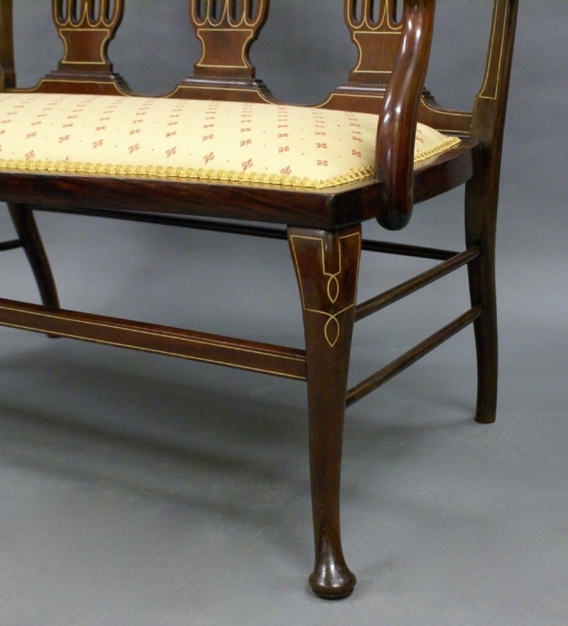 A Late 19th Century Inlaid Mahogany Salon Sofa - Image 4