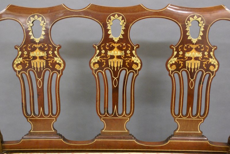 A Late 19th Century Inlaid Mahogany Salon Sofa - Image 5
