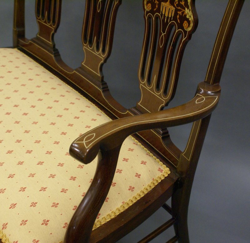 A Late 19th Century Inlaid Mahogany Salon Sofa - Image 6