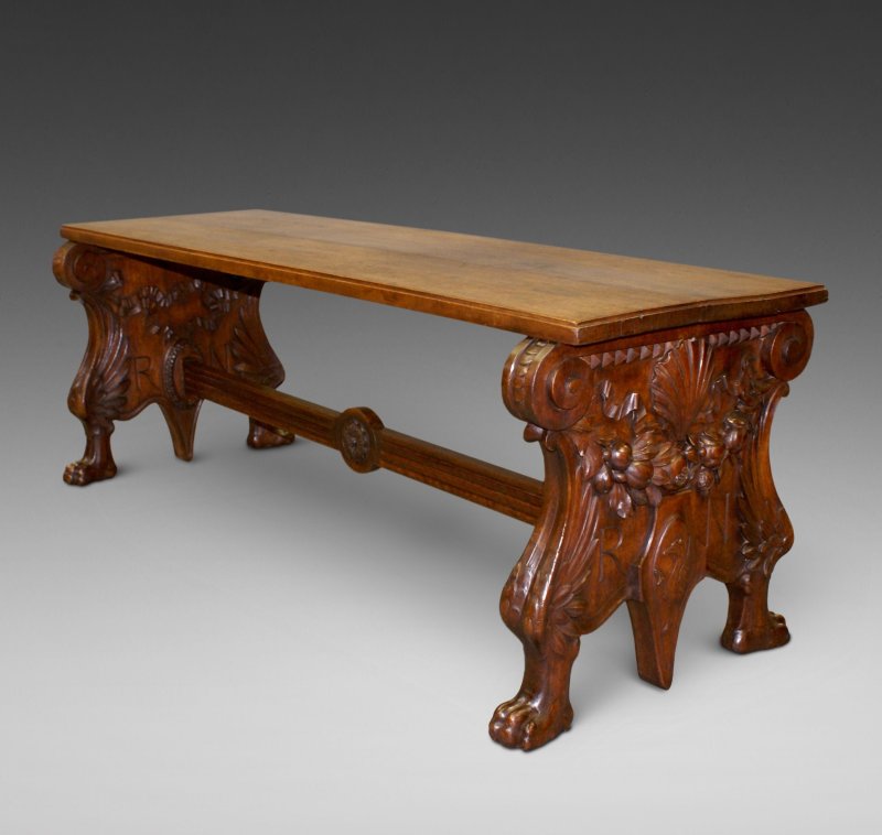 An Impressive Italian Carved Walnut Hall Bench