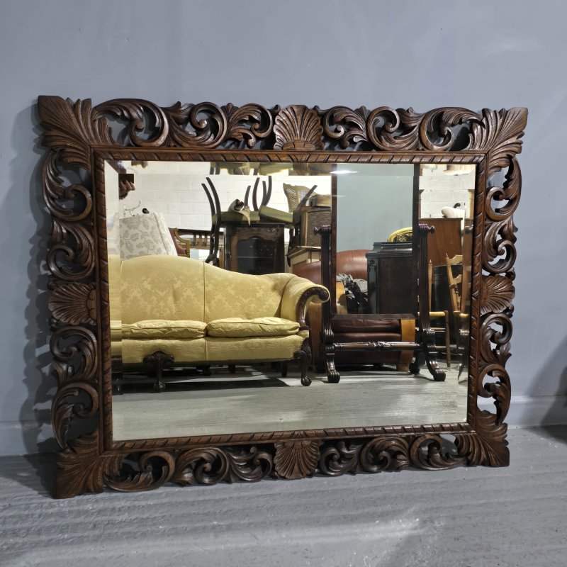 Large Oak Framed Cushion Mirror