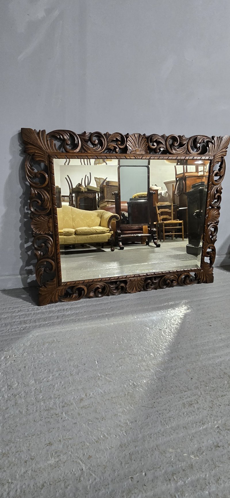 Large Oak Framed Cushion Mirror - Image 4