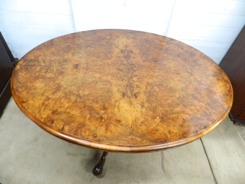 Victorian Burr Walnut Tilt Top Table, - Image 4