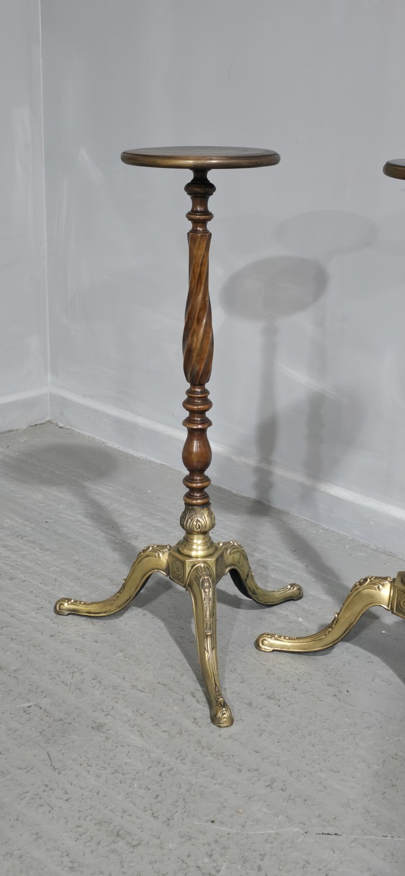 Pair Mahogany and Brass Torchere Stands - Image 3