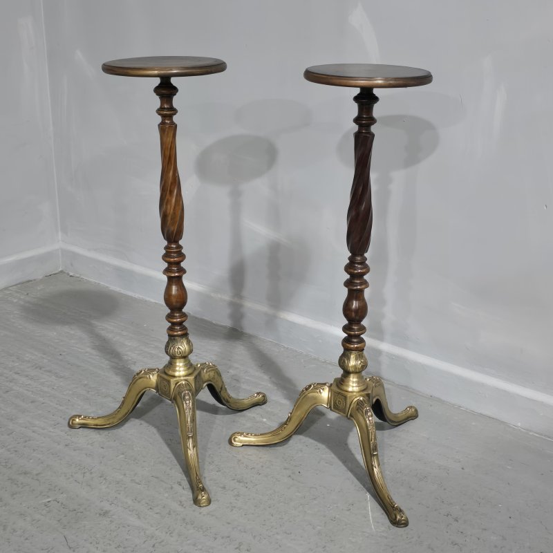 Pair Mahogany and Brass Torchere Stands - Image 4