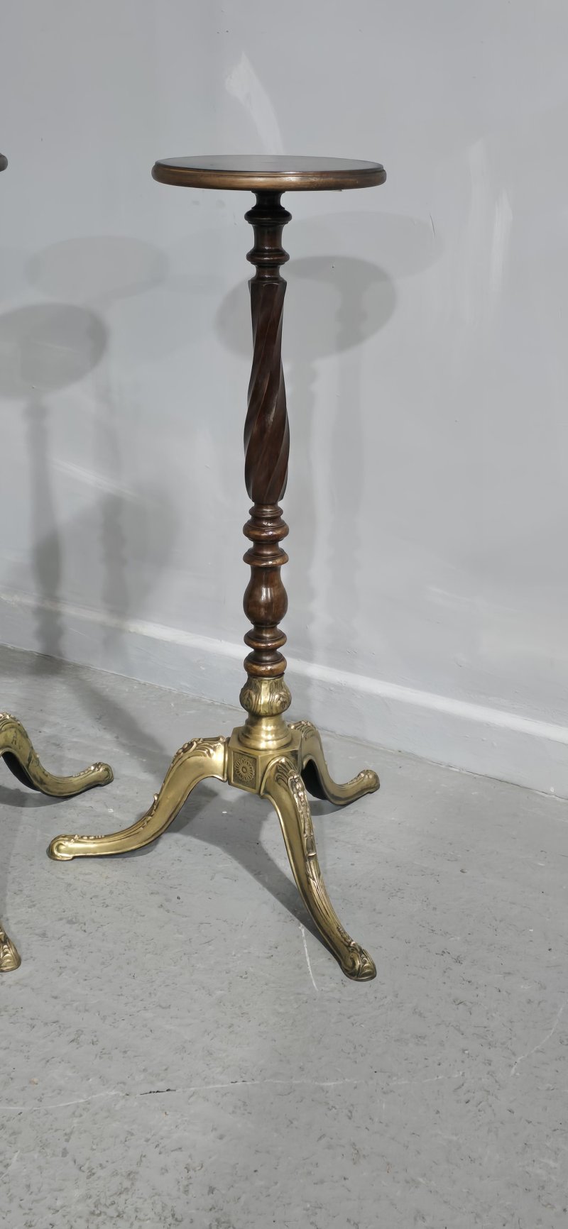 Pair Mahogany and Brass Torchere Stands - Image 2