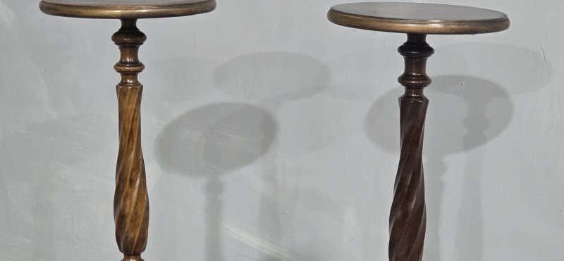 Pair Mahogany and Brass Torchere Stands - Image 6