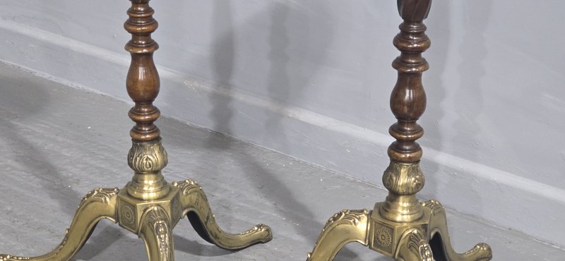Pair Mahogany and Brass Torchere Stands - Image 7