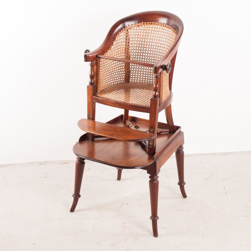 19thC Child's Caned Mahogany Tub Highchair