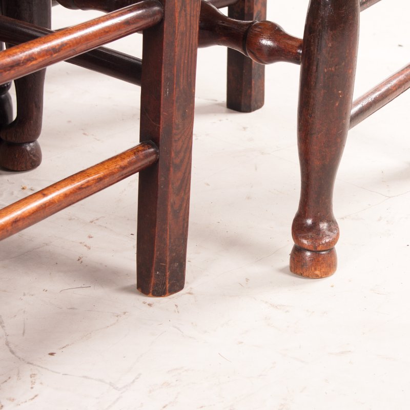 Set of 8 (6+2) 19thC Farmhouse Rush Seated Ladderback Chairs - Image 9