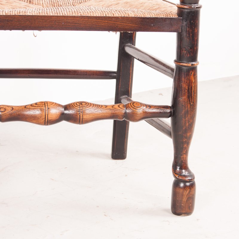 Set of 8 (6+2) 19thC Farmhouse Rush Seated Ladderback Chairs - Image 11