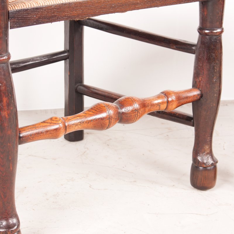 Set of 8 (6+2) 19thC Farmhouse Rush Seated Ladderback Chairs - Image 10