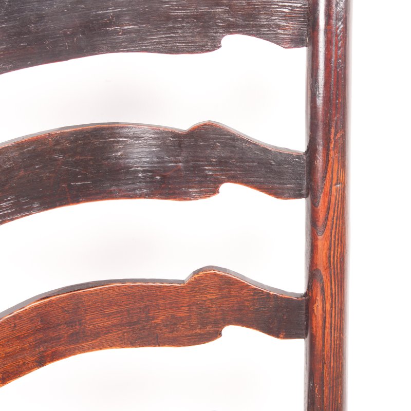 Set of 8 (6+2) 19thC Farmhouse Rush Seated Ladderback Chairs - Image 14