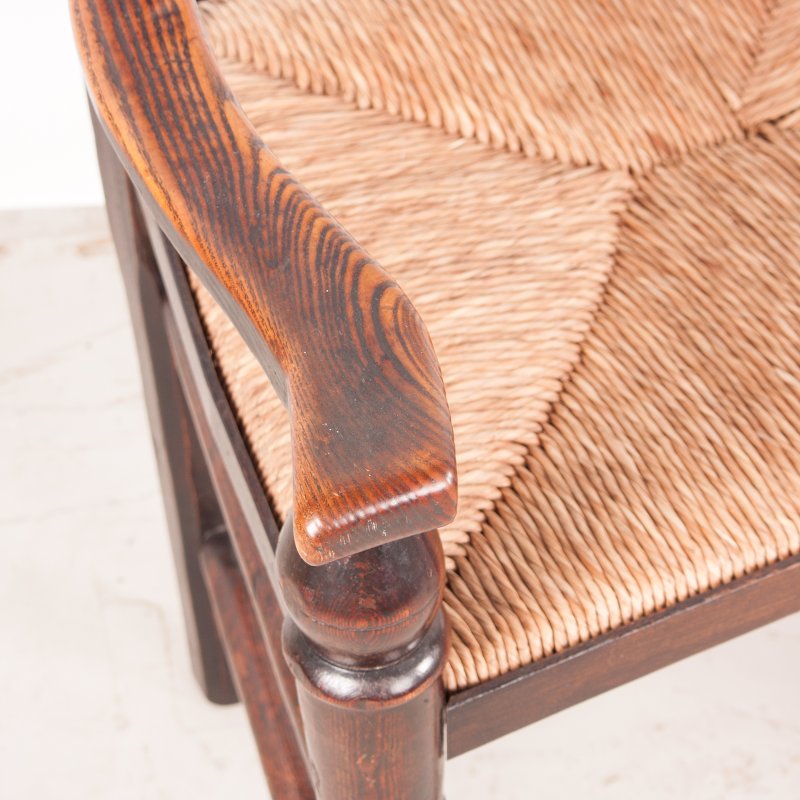 Set of 8 (6+2) 19thC Farmhouse Rush Seated Ladderback Chairs - Image 13