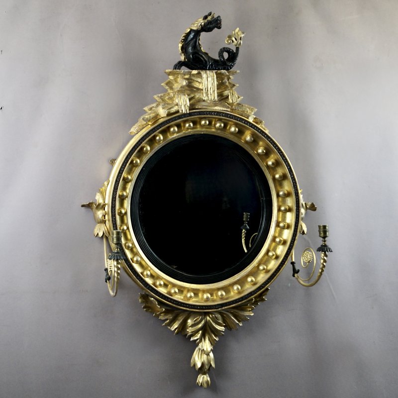 A Rare Regency Convex Gilt Wood Mirror