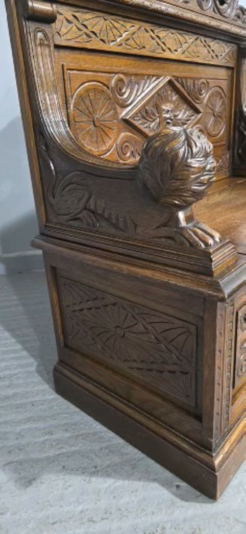 Excellent Green Man Hall Monks Bench - Image 13
