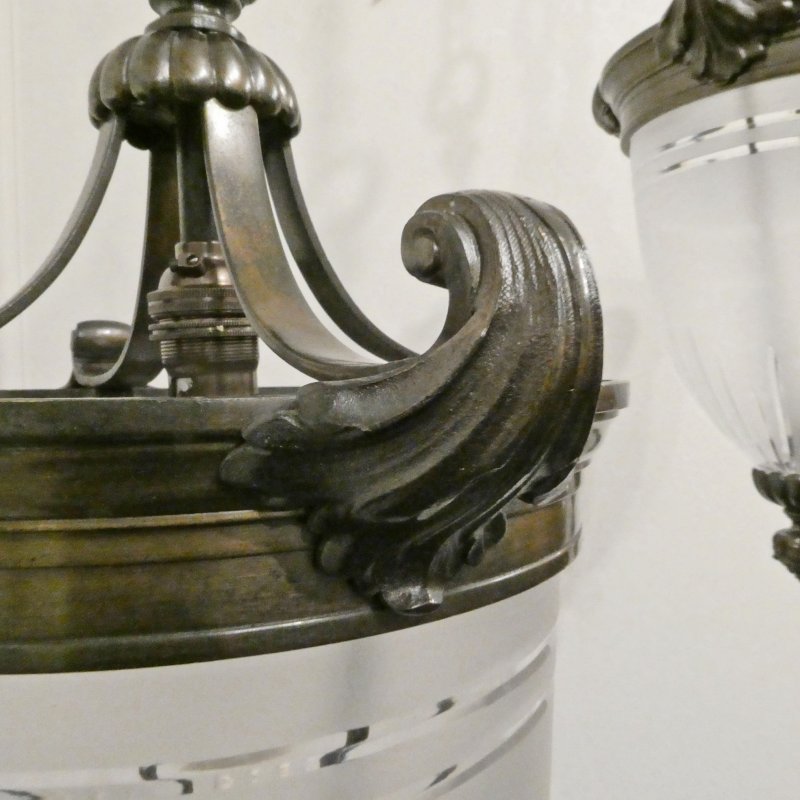 Pair of Art Nouveau Bronze Pendant Lanterns Attributed to F&C Osler - Image 3