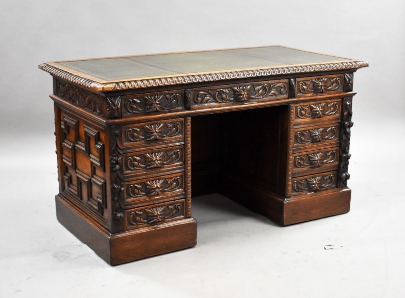 Victorian Carved Oak Desk