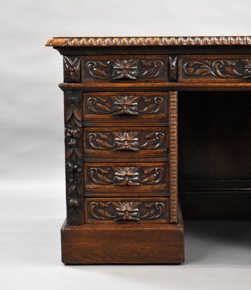 Victorian Carved Oak Desk - Image 7
