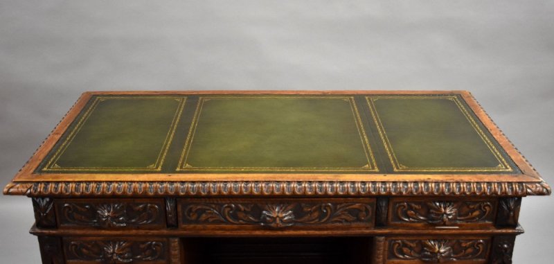 Victorian Carved Oak Desk - Image 8