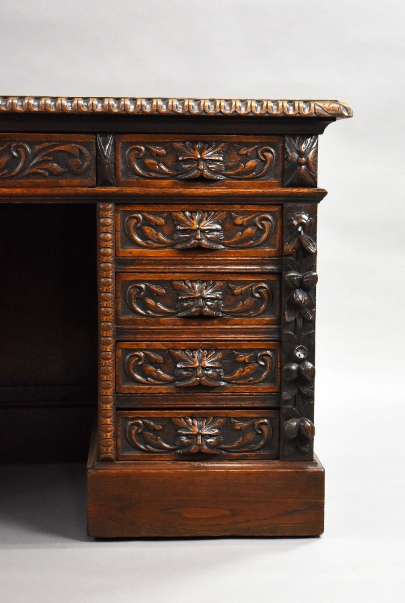 Victorian Carved Oak Desk - Image 9